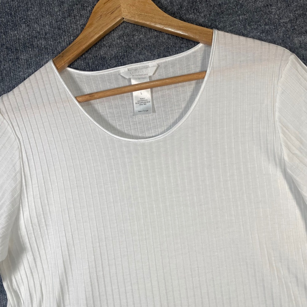 Hanro Nightgown Womens Large White Ribbed Mercerized Cotton Dress Quiet Luxury
